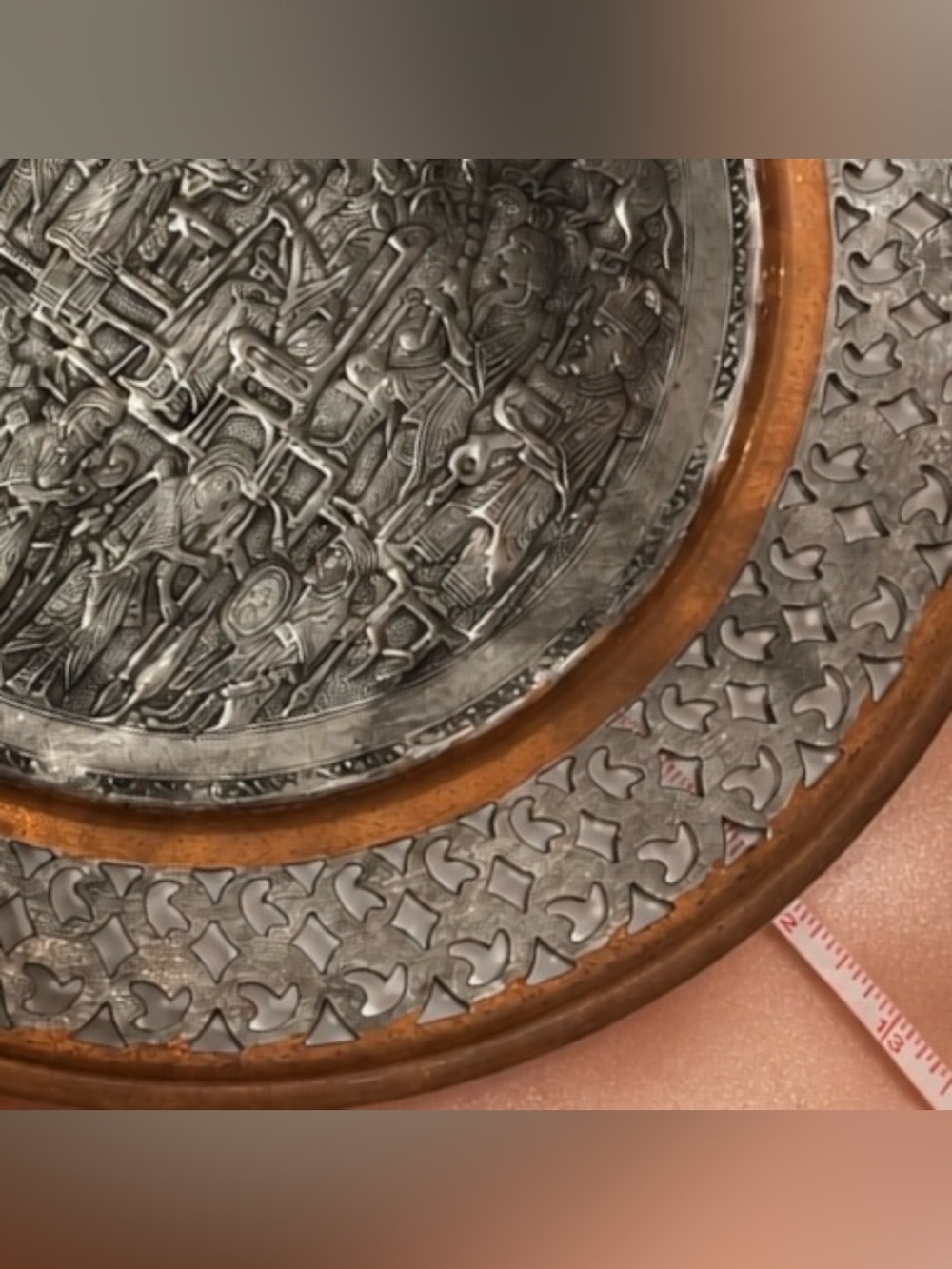 LRG Original Fine Art Vintage Iran Iraq Persian Display Plate RARE Copper Silver - Picture 11 of 13